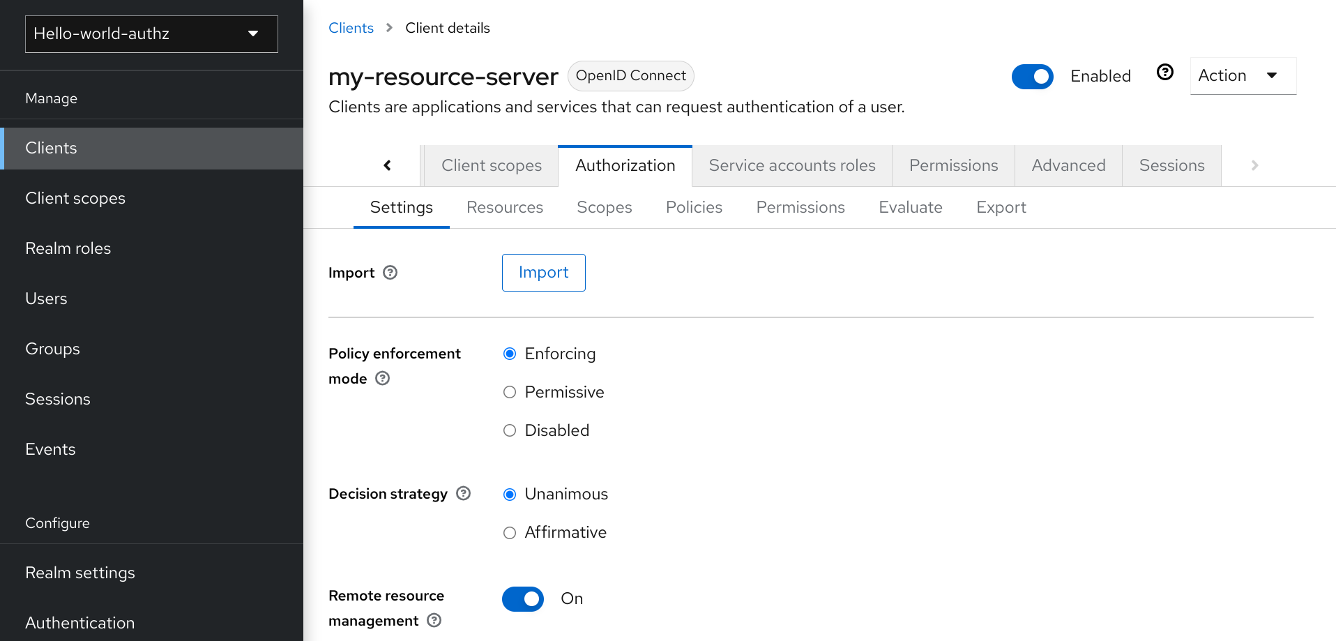 Resource server settings