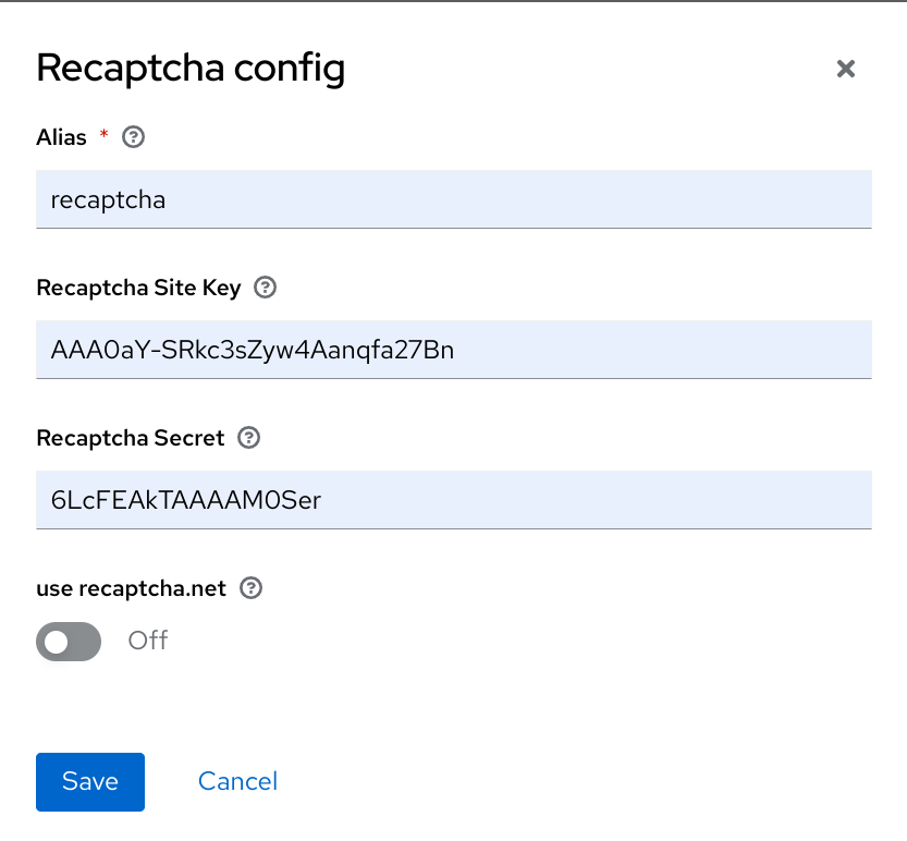 recaptcha config