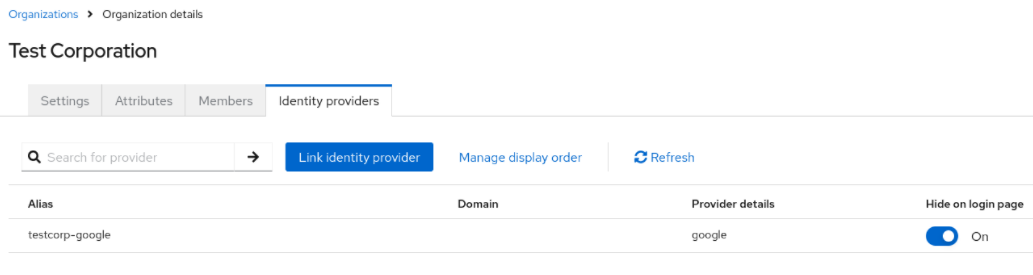 Organization identity providers