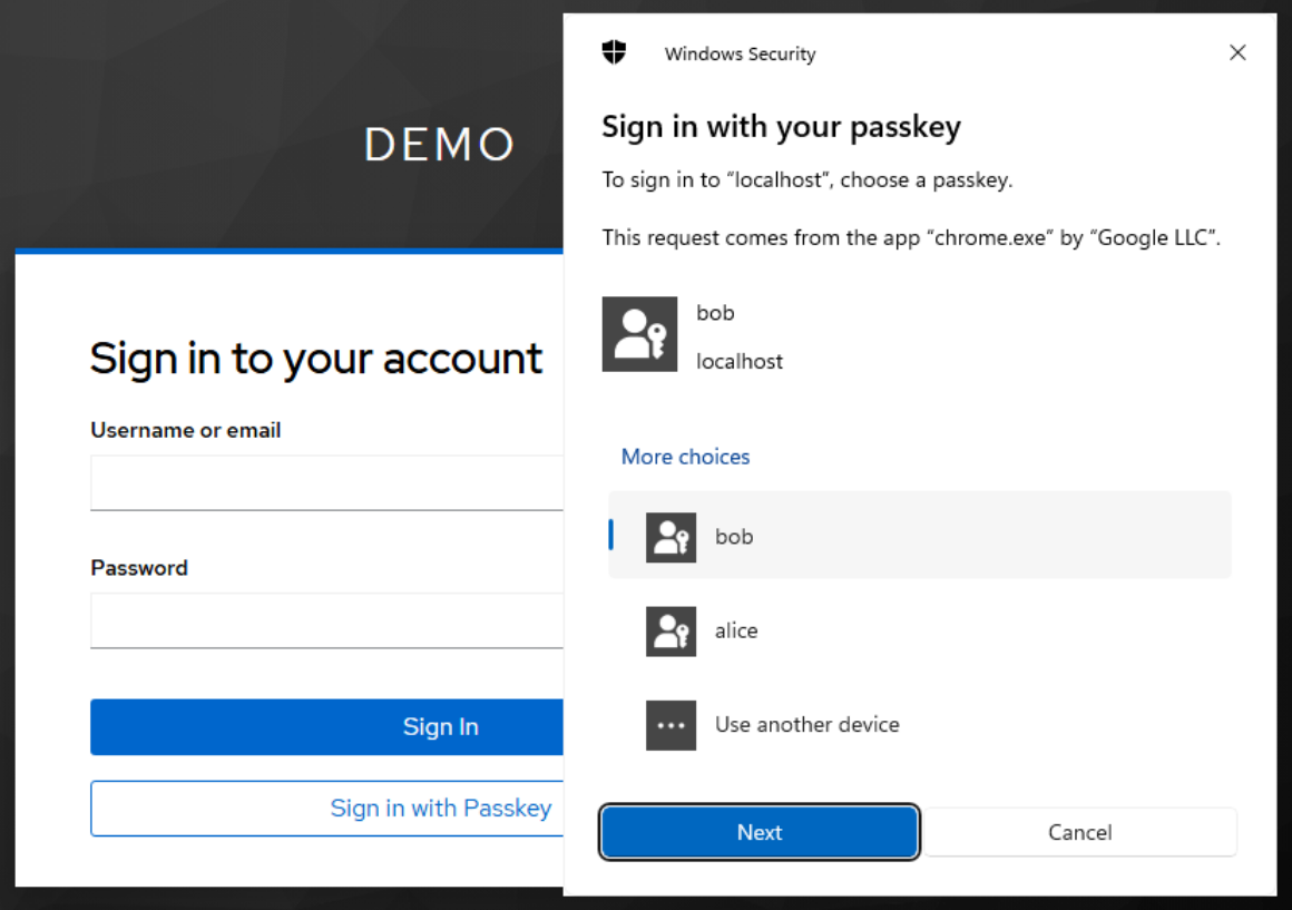 Passkey Authentication with Modal UI using Chrome browser