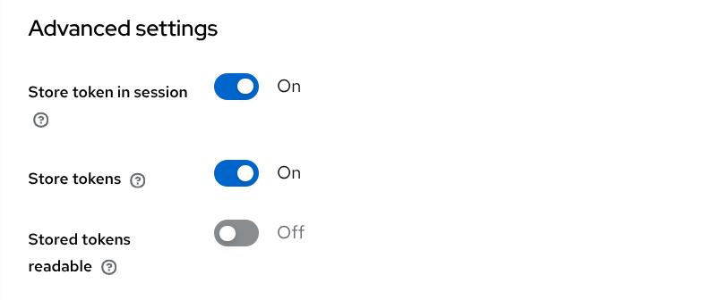 Configuration options for store tokens at Identity Provider