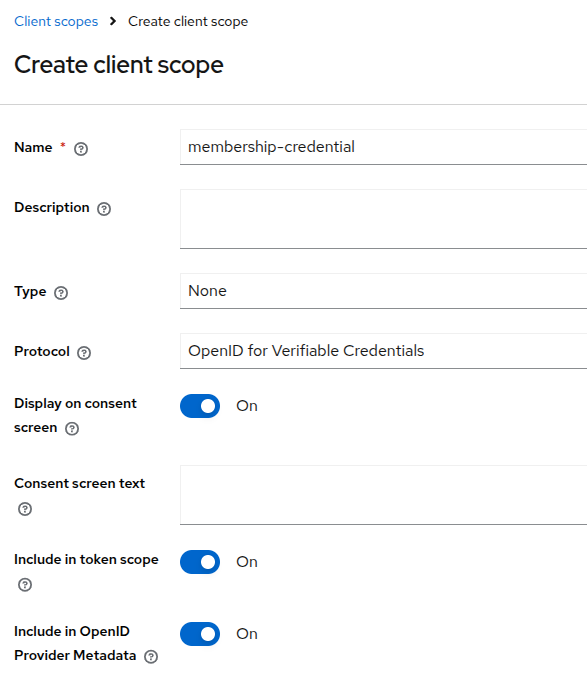 Creating a Client Scope with OID4VCI protocol