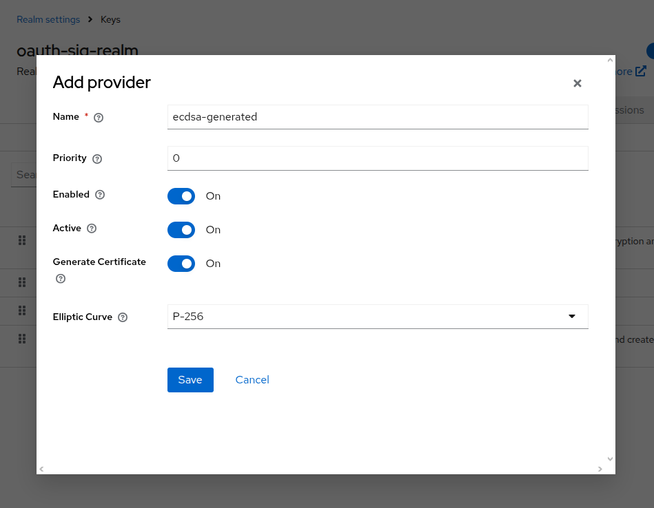 Adding ECDSA key provider in Realm Settings