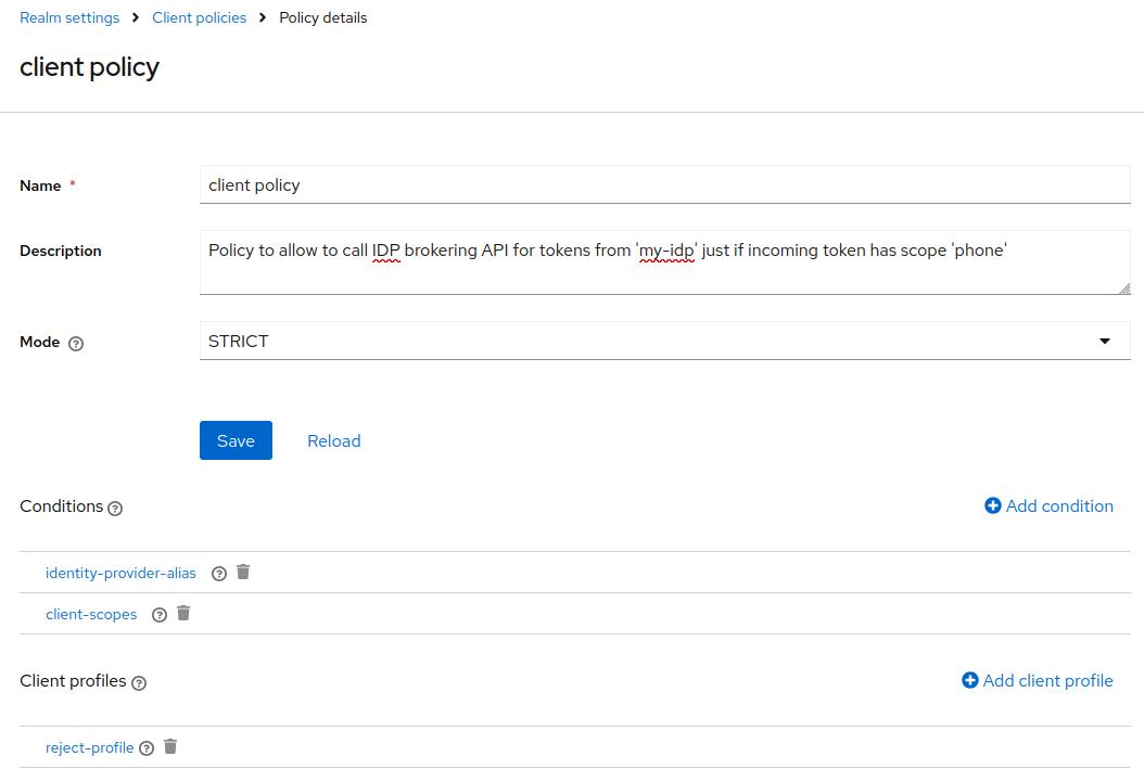 Client policy configuration
