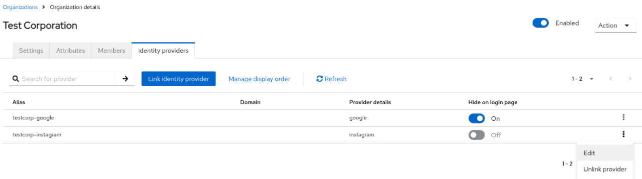 Editing linked identity provider