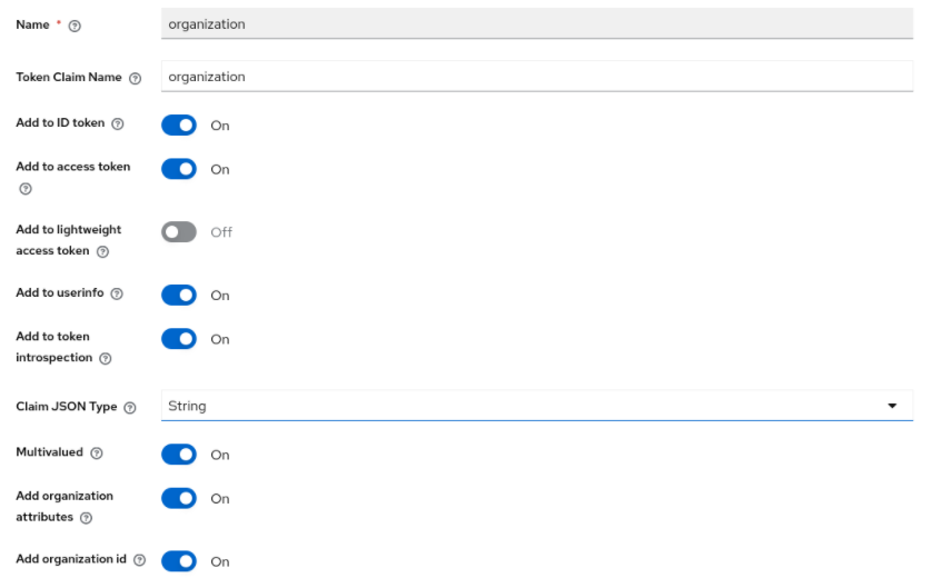 Including attributes in the organization claim