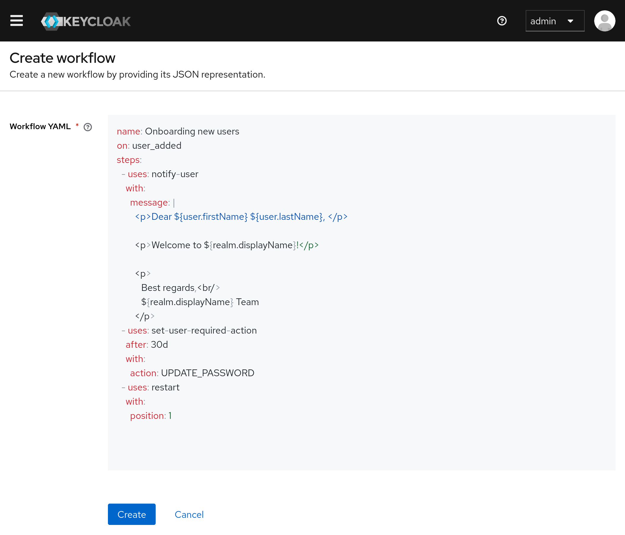 Creating a new workflow