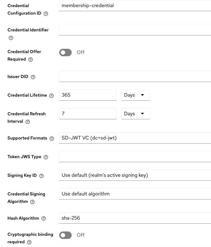 OID4VCI configuration fields in the Client Scope form