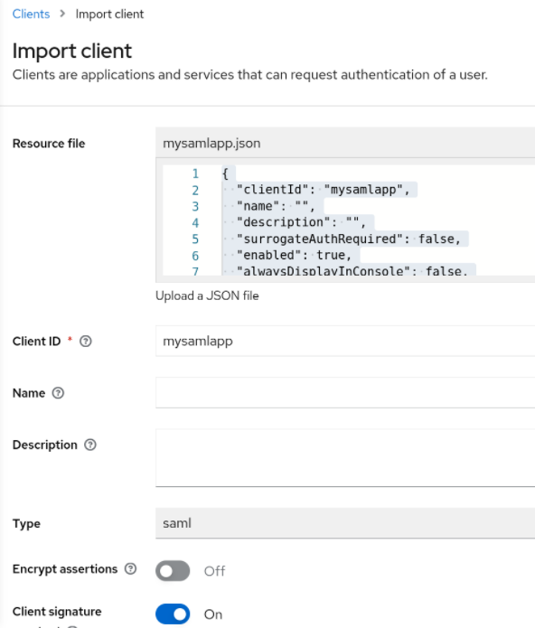 Import SAML client