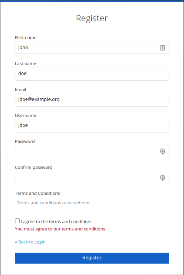 registration form with required tac