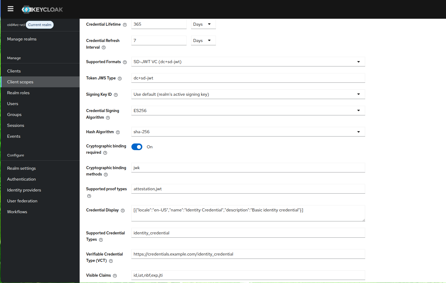 IdentityCredential OID4VCI scope details