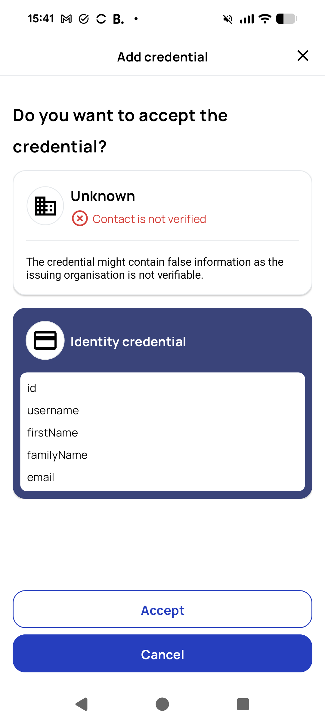 Lissi wallet confirmation screen