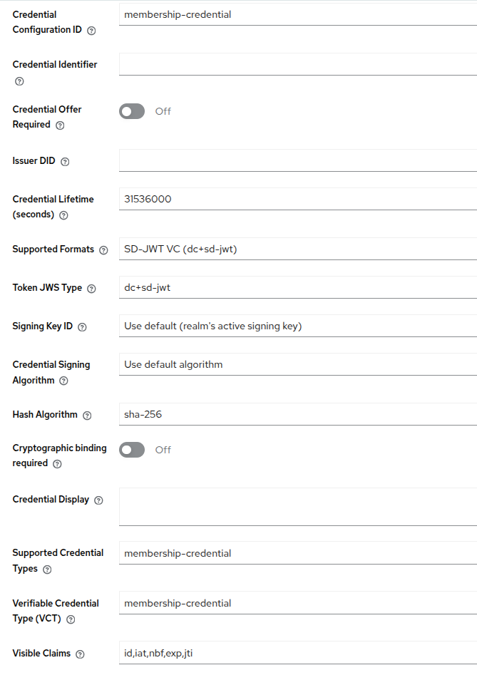 OID4VCI configuration fields in the Client Scope form