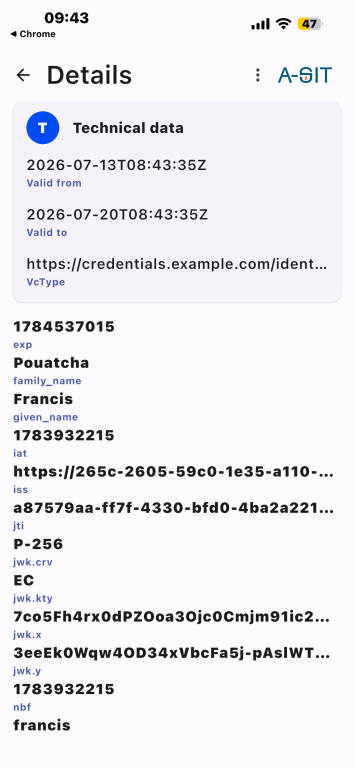 Valera Wallet credential details