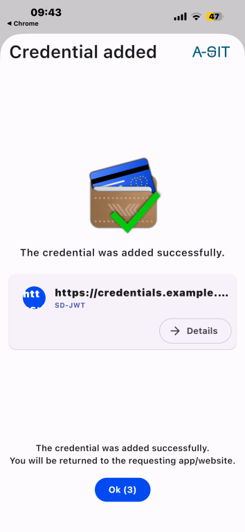 Valera Wallet credential issued screen