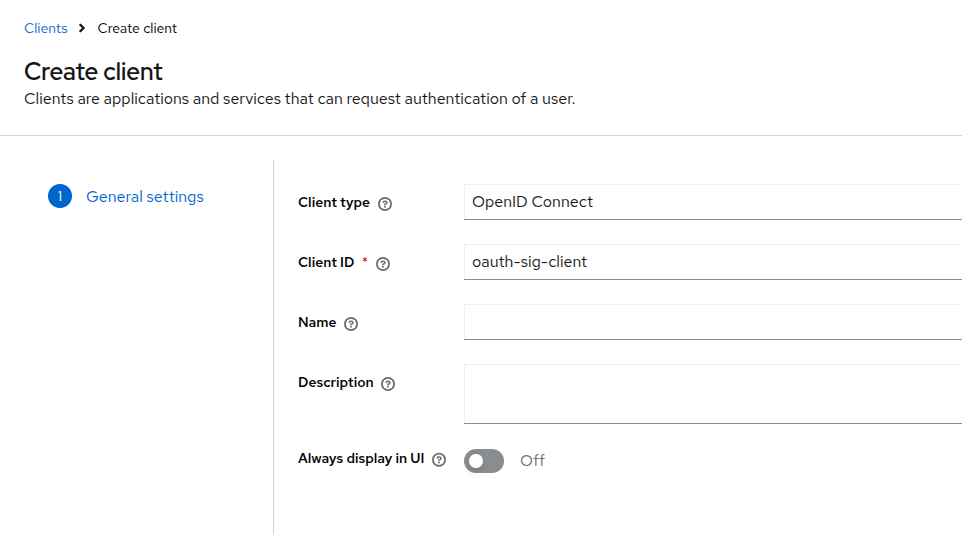 Screenshot: Client Creation