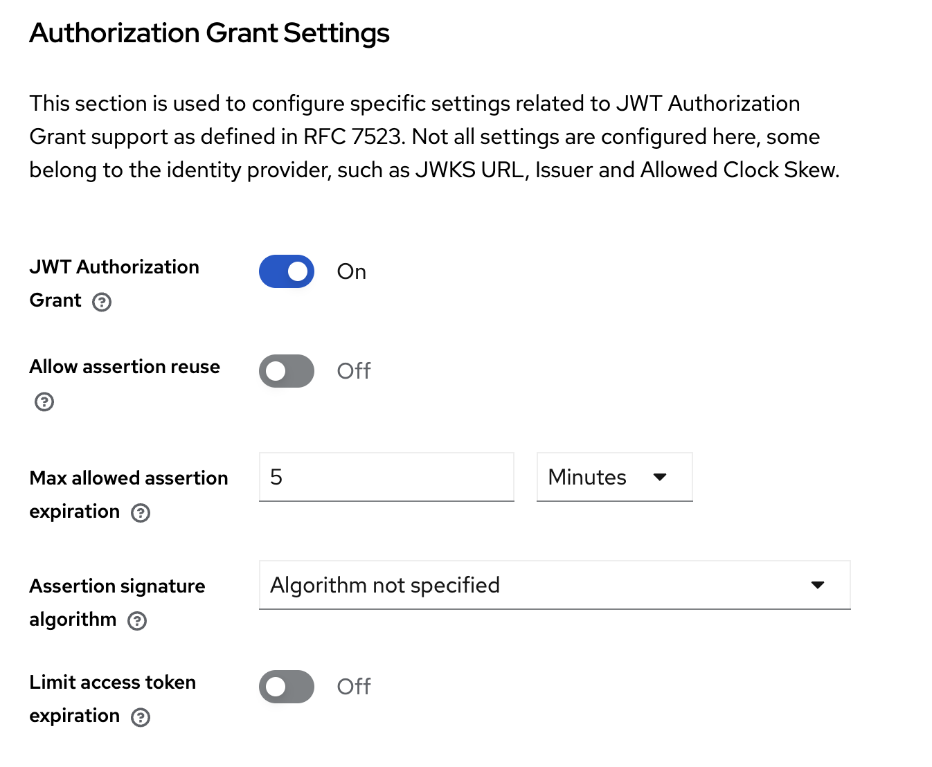 Identity Provider configuration for JWT Authorization Grant