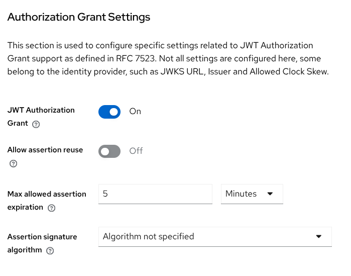 Identity Provider configuration for JWT Authorization Grant