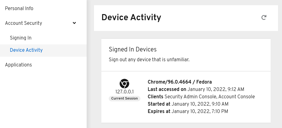 Screenshot of the account management console